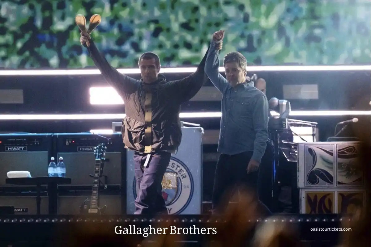 Liam and Noel Gallagher onstage during the Oasis 2026 reunion